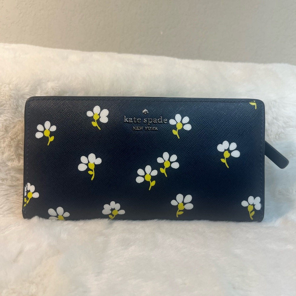 Kate Spade Black/dark Navy Blue Wallet with Floral print